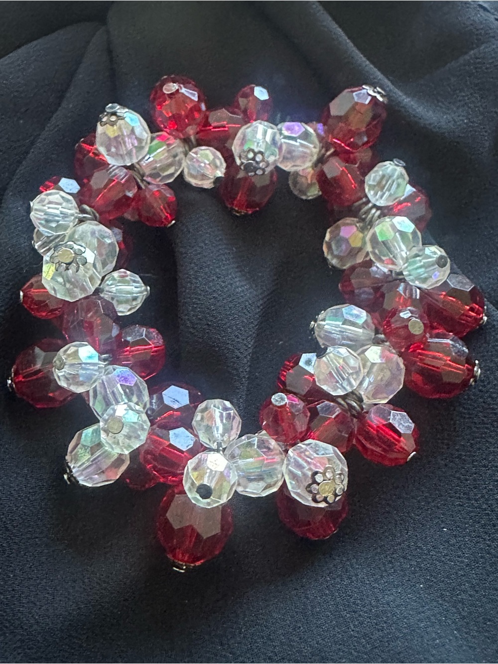 Red and Clear Faceted Bead Stretch Bracelet